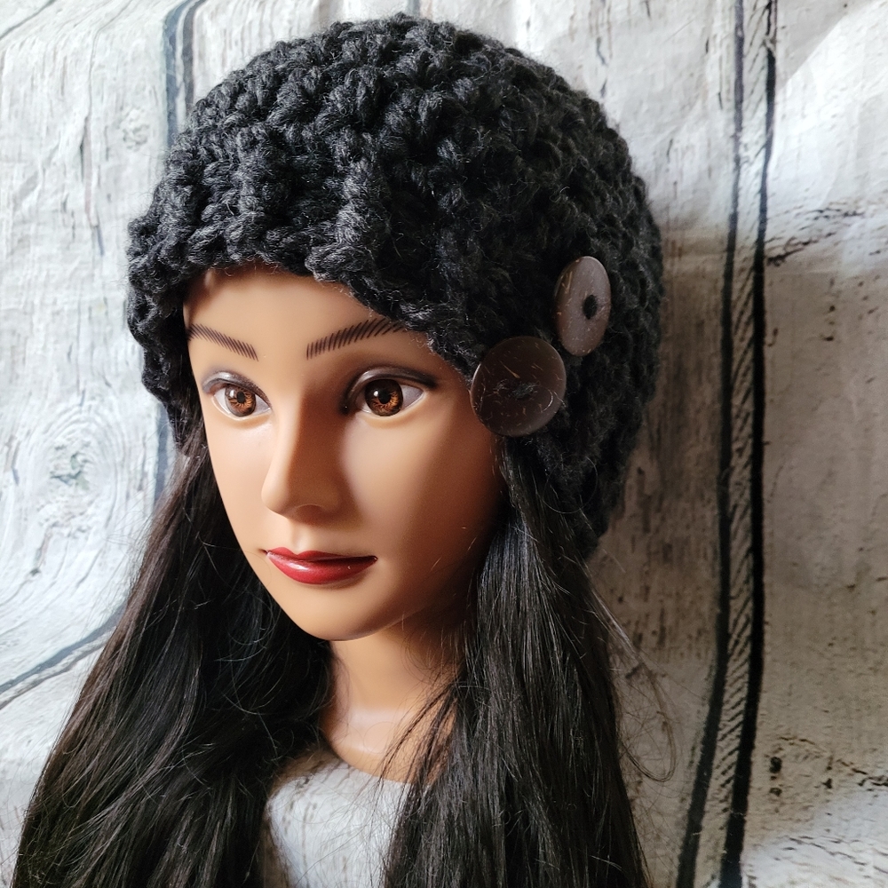 Women's Crochet Gray Wool winter hat - Picture 8 of 14